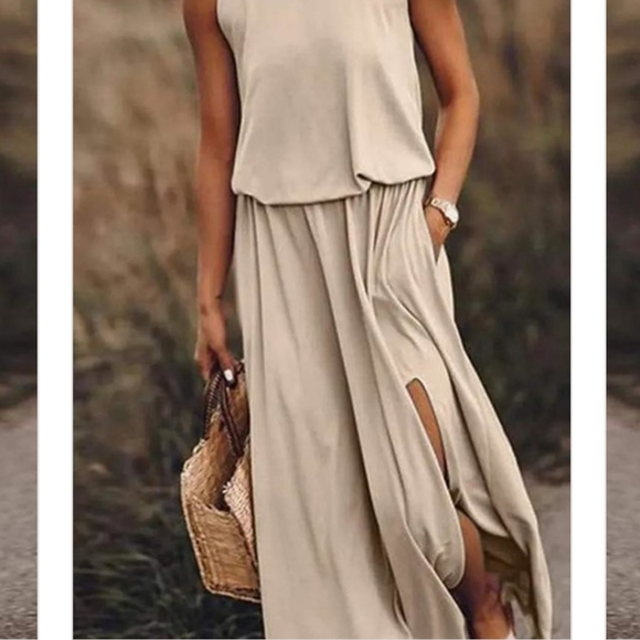 XL LEFT!!!  Summer Tank Maxi Dress Pocket Side Slit Boutique Casual - Picture 3 of 16
